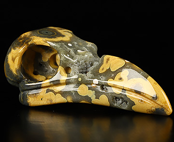 Necklace of 2.3" Ocean Jasper Hand Carved Raven Crystal Skull Pendant Sculpture, Crystal Healing