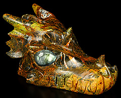 5.2" Orpiment Carved Crystal Dragon Skull with Labradorite Eyes, Realistic