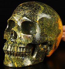 Lifesized 6.9" Orpiment Carved Crystal Skull,Realistic, Crystal Healing