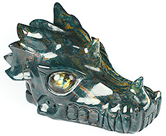 5.2" Bloodstone Carved Crystal Dragon Skull, Labradorite Eyes