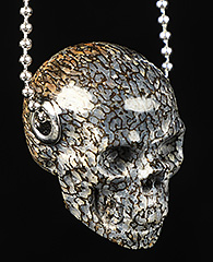 1.2" Dinosaur Sauropoda Bone Fossil Carved Crystal Skull Pendant With 925 Sterling Silver Chain, Crystal Healing