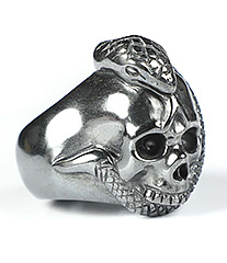 US Size 8 Hematite Carved Crystal Skull Ring, Skull Jewelry