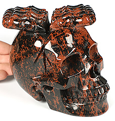 5.3" Mahogany Obsidian Carved Crystal Skull & Hand Bone, Crystal Healing