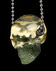 1.1" Ocean Jasper Carved Crystal Skull Pendant with 925 Sterling Silver Chain, Crystal Healing