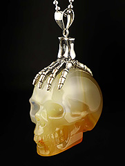 1.6" Agate Carved Crystal Skull Pendant With 925 Sterling Silver Chain, Crystal Healing