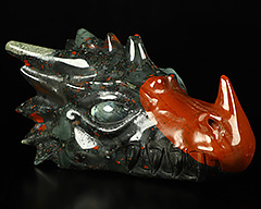 5.9" African Bloodstone Carved Crystal Dragon Head skull, with Labradorite Eyes
