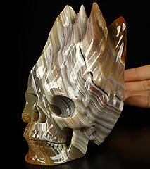 5.6" Premium Brazilian Agate Carved Crystal Fire Skull, Crystal Healing