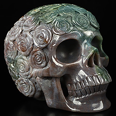5.2" Indian Agate Carved Crystal Rose Skull, Crystal Healing