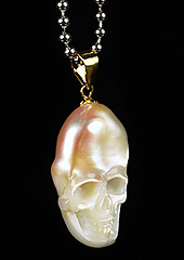 0.9" Pearl Carved Crystal Skull Pendant With 925 Sterling Silver Chain, Realistic