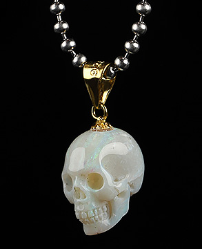 0.5" Australian Opal Carved Crystal Skull Pendant With 925 Sterling Silver Chain, Crystal Healing