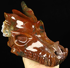 7.0" Indian Agate Carved Crystal Dragon Skull, Crystal Healing
