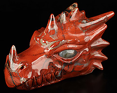 5.7" Red Jasper Carved Crystal Dragon Head Skull & Labradorite Eyes, Crystal Healing