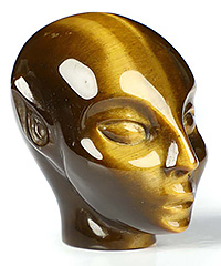1.7" Gold Tiger's Eye Carved Fairy Elf Alien Crystal Skull Companion Sculpture, Crystal Healing , Crystal Healing