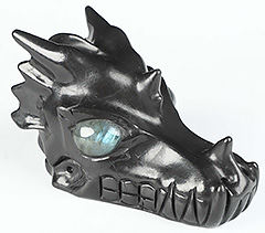 5.1" Shungite Carved Crystal Dragon Skull with Labradorite Eyes, Realistic