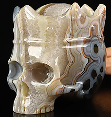 5.2" Premium Brazilian Agate Carved Crystal Crown Skull,Crystal Healing