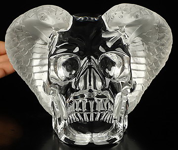 5.4" K9 Crystal Hand Carved Crystal Double Cobras Skull Sculpture, Crystal Healing