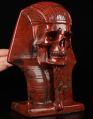 The Pharaoh 6.5" Red Jasper Carved Crystal Pharaoh Skull, Crystal Healing