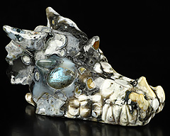 5.3" Ocean Jasper Carved Crystal Dragon Skull & Labradorite Eyes, Crystal Healing
