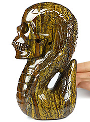6.1" Tiger Iron Eye Carved Crystal Cobra Skull, Crystal Healing