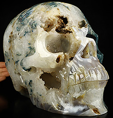 28.1LB Titan 10.6" Green Moss Agate Carved Crystal Skull,Super Realistic, Crystal Healing