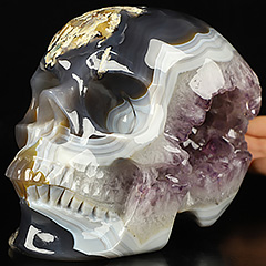Lifesized 6.9" Agate Amethyst Geode Carved Crystal Skull,Super Realistic, Crystal Healing
