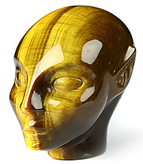 1.7" Gold Tiger's Eye Carved Fairy Elf Alien Crystal Skull Companion Sculpture, Crystal Healing