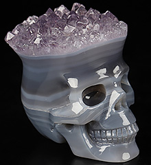 2.2" Amethyst & Agate Druse Carved Crystal Skull, Crystal Healing