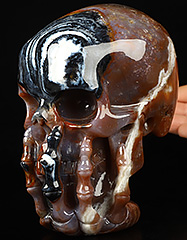 5.6" Black Zebra Agate Carved Crystal Skull & Hand Bone, Crystal Healing