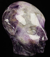 4.2" Dream Chevron Amethyst Carved Fairy Elf Alien Crystal Skull Companion Sculpture, Crystal Healing