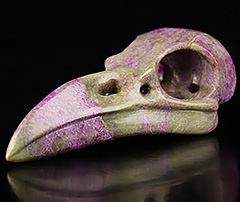 2.3" Stichtite and Serpentine Carved Crystal Raven Skull Pendant, Crystal Healing