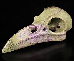 2.3" Stichtite and Serpentine Carved Crystal Raven skull, Crystal Healing