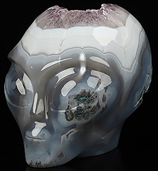 5.2" Agate Amethyst Geode Crystal Skull Companion Star Being Female Alien Reiki Healing Stone Statue