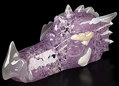 4.8" Agate Amethyst Geode Carved Crystal Dragone Head Skull, Crystal Healing