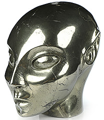 4.1" Pyrite Carved Fairy Elf Alien Crystal Skull Companion Sculpture, Crystal Healing
