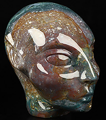 4.2" Indian Agate Carved Fairy Elf Alien Crystal Skull Companion Sculpture, Crystal Healing