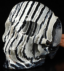 Lifesized 7.9" Black Zebra Agate Geode Carved Crystal Skull,Super Realistic, Crystal Healing
