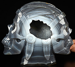 7.6" Agate Geode Carved Crystal Incan Skulls Sculpture, Crystal Healing