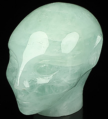 1.7" Aquamarine Carved Fairy Elf Alien Crystal Skull Companion Sculpture, Crystal Healing