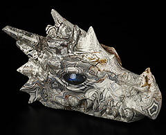6.0" Crazy Lace Agate Carved Crystal Dragon Head Skull & Labradorite Eyes, Crystal Healing