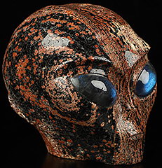 4.1" Brown Snowflake Crystal Skull Companion with Labradorite Eyes， Star Being Female Alien Reiki Healing Stone Statue