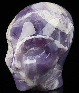 1.7" Dream Chevron Amethyst Hand Carved Fairy Elf Alien Crystal Skull Companion Sculpture, Crystal Healing