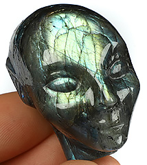 1.7" Labradorite Carved Fairy Elf Alien Crystal Skull Companion Sculpture, Crystal Healing