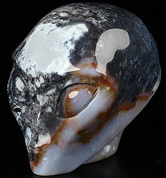 2.0" Black Zebra Agate Crystal Skull Companion Star Being Female Alien Reiki Healing Stone Statue