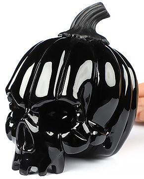 5.2" Black Obsidian Carved Crystal Pumpkin Skull, Crystal Healing