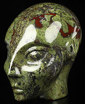 4.1" Dragon Blood Jasper Carved Fairy Elf Alien Crystal Skull Companion Sculpture, Crystal Healing