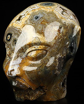 4.1" Ocean Jasper Carved Fairy Elf Alien Crystal Skull Companion Sculpture, Crystal Healing