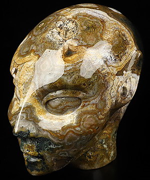 4.1" Ocean Jasper Carved Fairy Elf Alien Crystal Skull Companion Sculpture, Crystal Healing