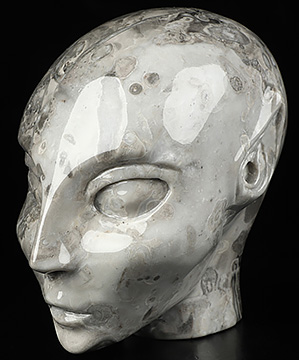 4.1" Crocodile Jasper Carved Fairy Elf Alien Crystal Skull Companion Sculpture, Crystal Healing