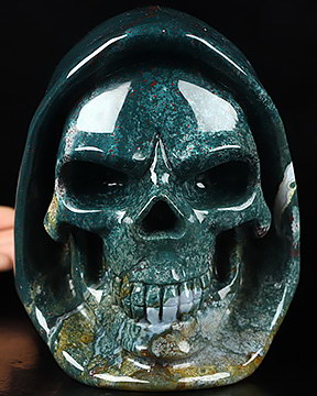 5.5" Indian Agate Carved Crystal Death Skull Sculpture, Realistic