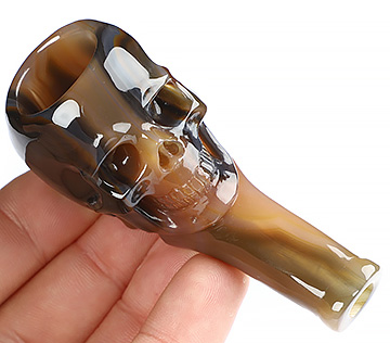 3.1" Premium Brazilian Agate Carved Crystal Skull Pipe, Crystal Healing